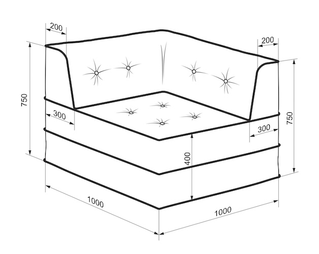 Точный расчет вашего дивана Гоа от Gliver, схема дивана 