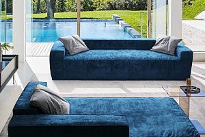 Бескаркасный модульный диван Фри цвета индиго от Gliver со спальным местом