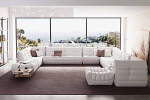 Мягкий п-образный модульный диван ДеФранс с подушками белого цвета