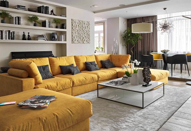 Желтый бескаркасный большой модульный диван Элизиум для гостиной 