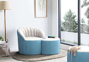 Двухцветное бескаркасное кресло Шелл с пуфом 