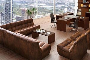 Мягкий диван ДеИтали для офиса в искусственной коже, коричневый офисный диван