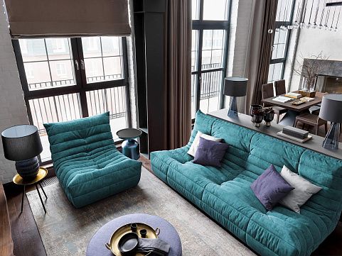 Бирюзовый диван в интерьере-10, Стильный и комфортный бирюзовый диван ДеФранс для гостиной