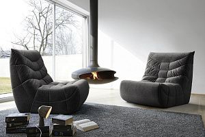 Серое бескаркасное кресло Смайл из рогожки 