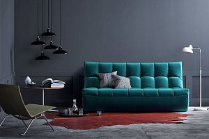 Бирюзовый бескаркасный диван ДеИтали для гостиной, на заказ от фабрики Гливер