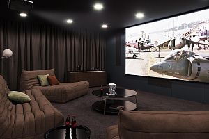 Кресло ДеФранс в домашнем кинотеатре, бескаркасные диваны и кресла коричневого цвета