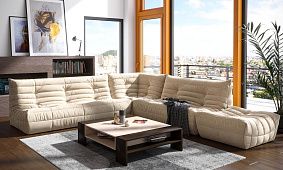 Бескаркасный диван ДеФранс для большой семьи молочного цвета