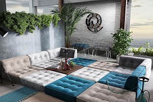 Диван для кальянных Гоа, бескаркасный диван в любой ткани и цвете