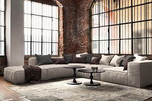 Модульный бескаркасный Диван Фри Лаунж серого цвета в гостиной