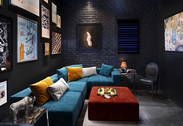 Бескаркасный диван Драм зеленого цвета в кальянной