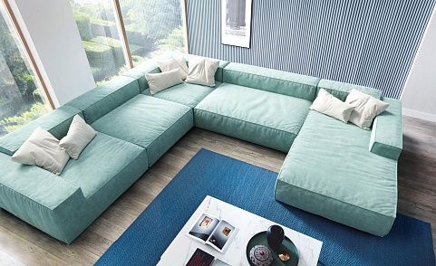 Бирюзовый диван в интерьере-9, Современный модульный диван Фри Лаунж на заказ