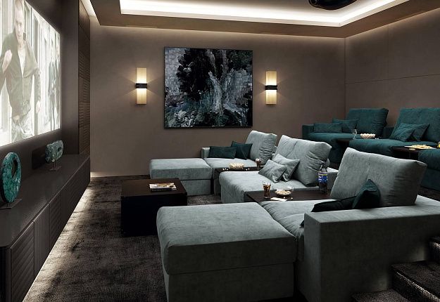 Кресло Элизиум в домашнем кинотеатре, бескаркасные диваны и кресла зеленого цвета