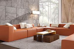 Бескаркасный диван Драм оранжевого цвета в гостиной