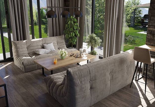 Серый бескаркасный диван ДеФранс для веранды 