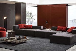 Бескаркасный диван Драм серого цвета в гостиной