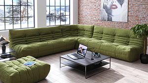Зеленый диван ДеФранс с подушками для офиса, бескаркасный диван от российского производителя 