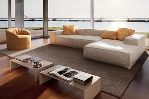 Модульный бескаркасный Диван Фри Лаунж белого цвета в гостиной