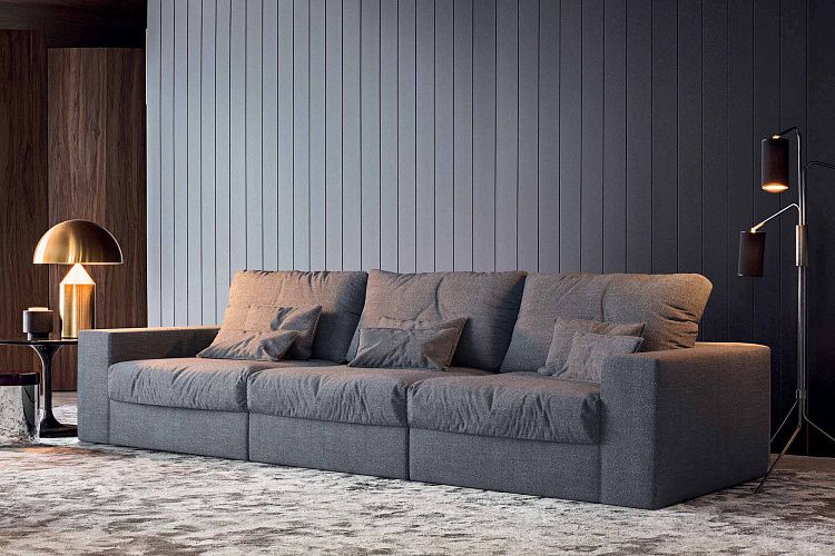 Серый бескаркасный диван Элизиум в гостиной 