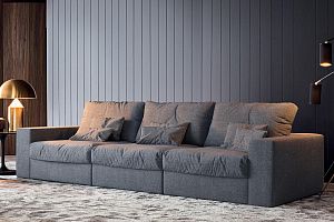Серый трехместный диван Элизиум с подушками в гостиную от Gliver 