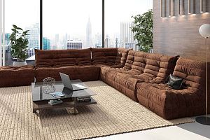 Современный бескаркасный диван ДеФранс коричневого цвета в гостиной