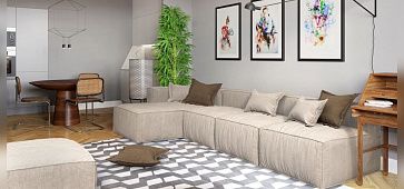 Серый диван в интерьере-20, Стильный и мягкий диван Фри