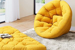 Яркое желтое кресло Оустер из рогожки, кресло трансформер, матрас или кресло-футон для детской, гостиной