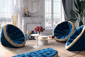 Двухцветное кресло Оустер из велюра, яркие цвета, трендовая модель