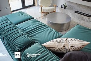 Дачный ответ, Кухня-гостиная на стыке севера и юга, диваны Gliver, Зеленый диван Фри от Gliver