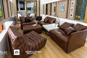 Квартирный вопрос, Гостиная в садах Климта , Диваны Gliver, Стильное дизайнерское кресло ДеФранс из экокожи коричневого цвета от Gliver