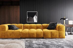 Современный бескаркасный диван Квадро желтого цвета в гостиной