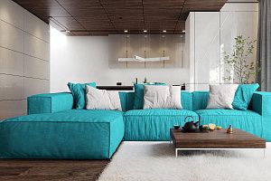 Модульный бескаркасный Диван Фри Лаунж бирюзового цвета в гостиной
