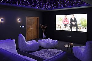 Кресло ДеФранс в домашнем кинотеатре, бескаркасные диваны и кресла белого цвета