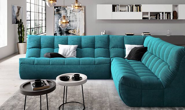 Бирюзовый диван в интерьере-14, Эргономичный стильный и мягкий диван ДеИтали