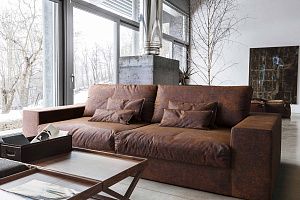 Диван Элизиум коричневого цвета в интерьере гостиной