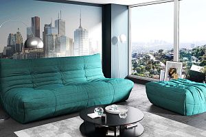 Диван бескаркасный ДеФранс бирюзового цвета с пуфом 