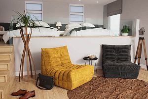 Кресла антивандальные, кресло ДеФранс желтого и черного цвета в спальне