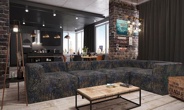 Модульный бескаркасный угловой диван Фри – меняйте форму под интерьер в стиле лофт