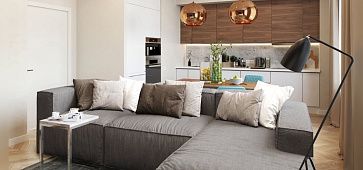 Серый диван в интерьере-2, Диван Фри для кухни