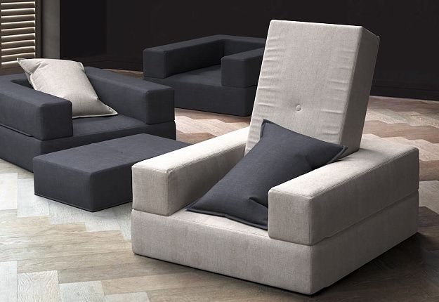 Серое кресло-трансформер Кубис из рогожки 