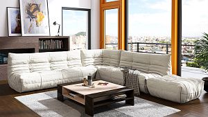 Белый диван ДеФранс с пуфом в гостиную, премиальный бескаркасный диван, выбор дизайнеров 