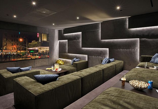 Кресло Фри в домашнем кинотеатре, бескаркасные кресла и диваны зеленого цвета