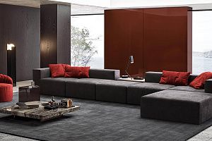 Современный бескаркасный диван Драм серого цвета в гостиной