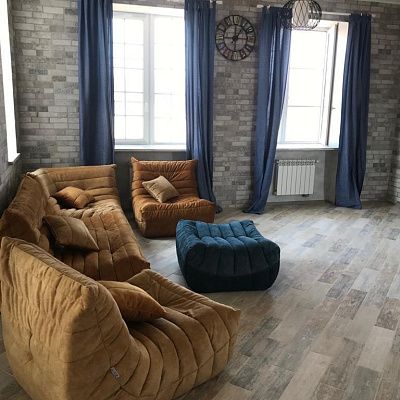 Модульная бескаркасная мебель в гостиной. Фото и отзыв покупателя на 5 звезд.