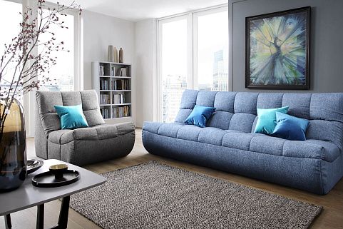 Диван ДеИтали, бескаркасный диван синего и серого цвета в гостиную