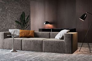 Бескаркасный диван Драм серого цвета в интерьере лофт