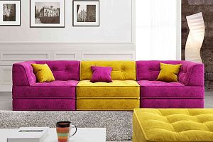 Модульный бескаркасный диван Гоа розового и желтого цвета в гостиной