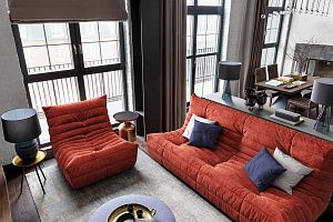 Бескаркасный диван ДеФранс для гостиной в красном цвете 