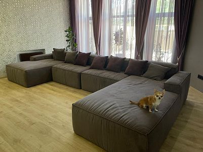 Модульный диван-трансформер бескаркасный: отзыв о практичности. Фото в сложенном и разложенном виде. 5 звезд.
