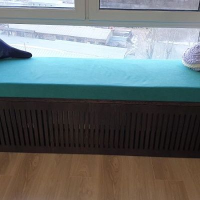 Зеленый матрасик на подоконник, цвет, размер, текстура на заказ. Отзыв клиента, рейтинг 5 звезд. 