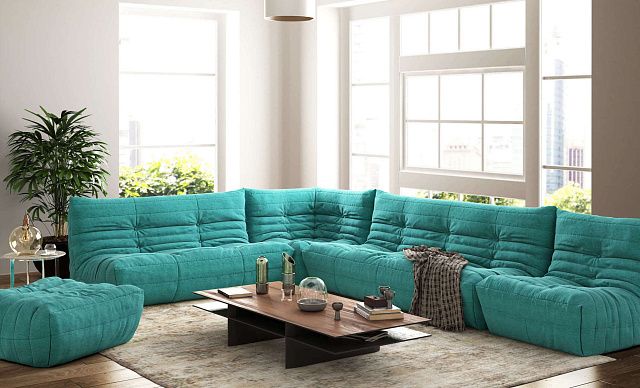 Бирюзовый диван в интерьере-34, Яркий модульный диван ДеФранс на заказ 